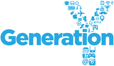 Graphic image representing 'Generation Y' The Y is made up of social media and other popular icons and sits behind the word, Generation.