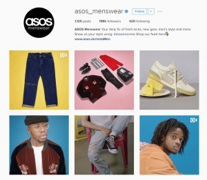 Screen shot of online retailer, Asos' Instagram social media account that is specifically aimed at men.