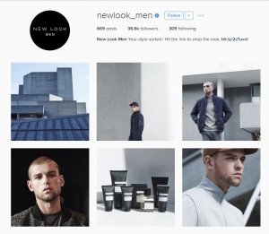 Screen shot of retailer, New Look's Instagram social media account that is specifically aimed at men.