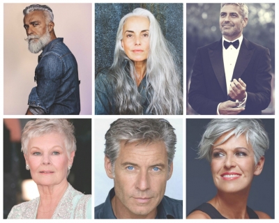 Photo collage of 6 good-looking baby boomers, including celebrities, Dame Judy Dench and George Cloooney.
